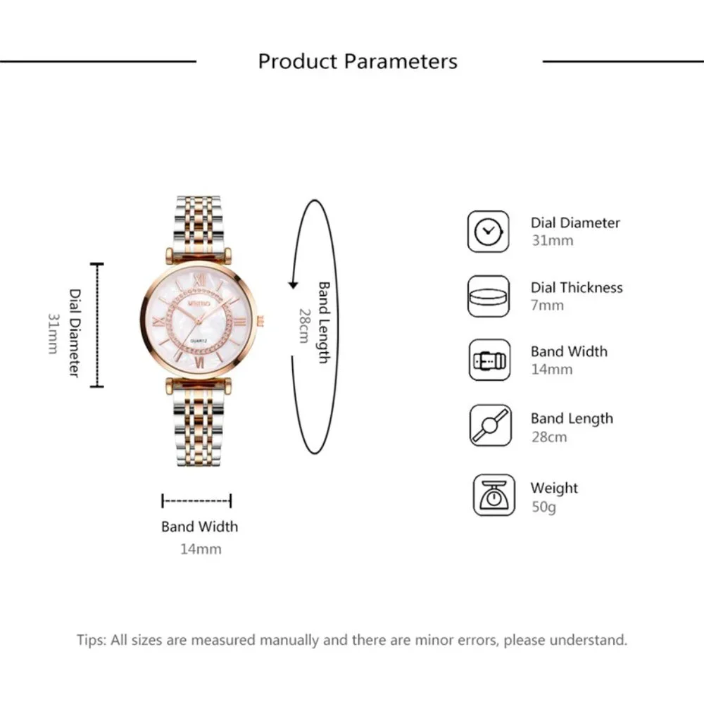 Silver Rose Gold Quartz Crystal Bracelet Watch